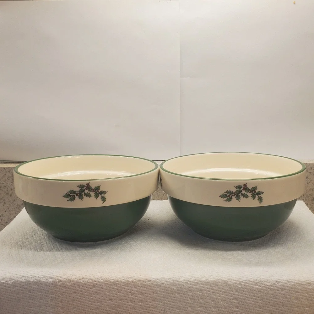 Spode Christmas Tree Mixing Bowls Set of 2 Green Cream Excellent Holiday Decor